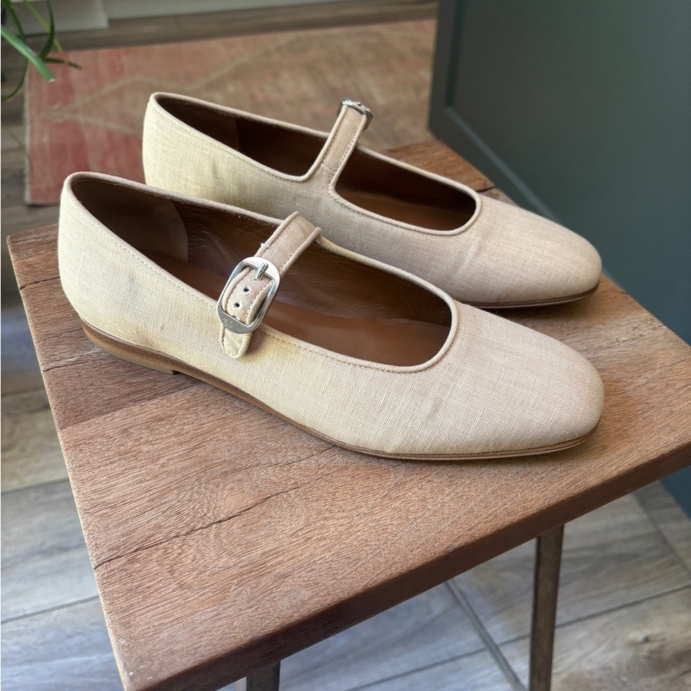 Le Monde Beryl Mary Jane Linen Flats Beige size 38